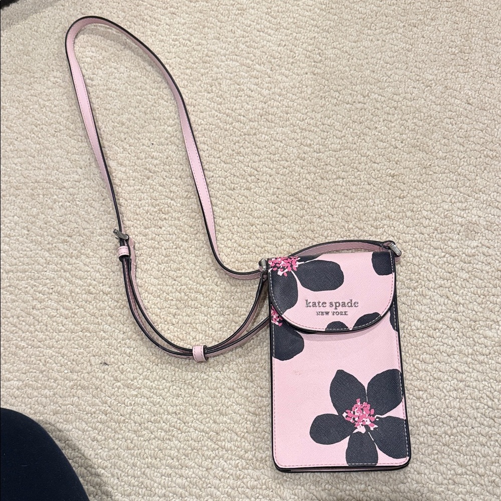 Kate Spade Pink and Black Floral Phone Crossbody